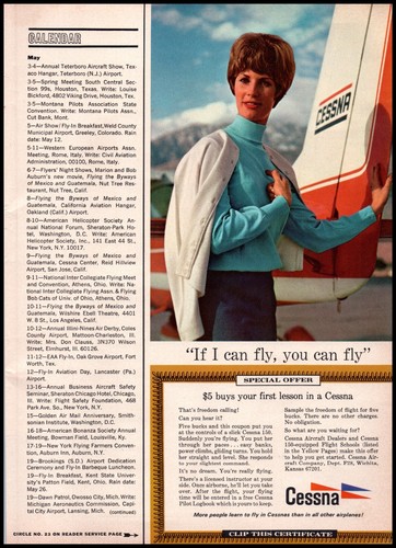 1968 Cessna Aircraft Airplane Woman Flight School Vintage Aviation Print Ad - Picture 2 of 2