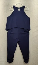 Love Ady Women Jumpsuit Medium Blue Poly Blend Sleeveless Cropped Slim Fit