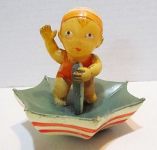 CELLULOID RATTLE BATHING BEAUTY GIRL ON BEACH UMBRELLA VINTAGE ANTIQUE JAPAN