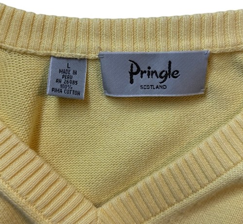 Vintage Pringle of Scotland Pima Cotton Sweater Vest Sz Large Yellow - Picture 7 of 7
