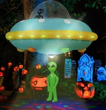 Halloween UFO Inflatable Decoration, 4FT Alien, Colorful LED, Yard Garden, Party
