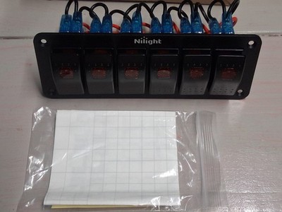 Nilight 6 Gang Rocker Switch Panel with Red LED Light 5 Pin On Off Pre-Wired