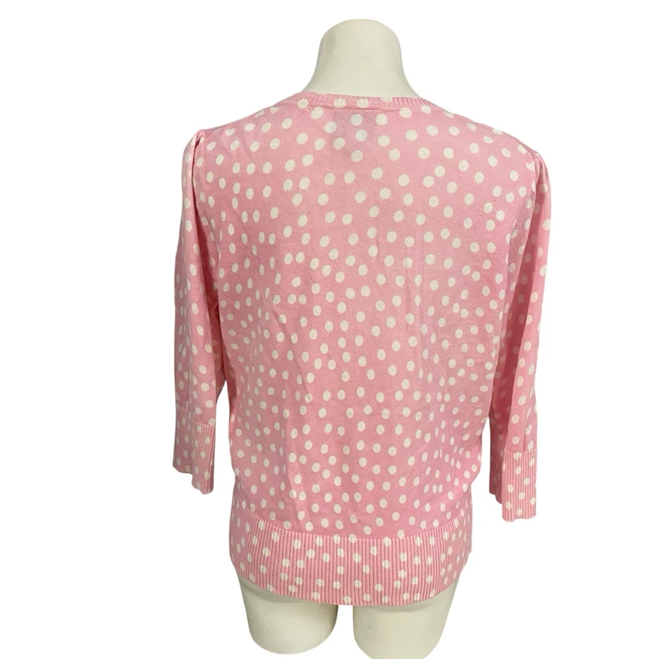 Suéter ECI Feminino XL Cardigã Rosa Bolinhas Preppy Fofo Kawaii Retrô Feminino - Imagem 4 de 4
