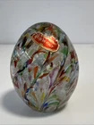 VTG Murano Egg Paperweight Confetti & Bubbles Colorful Art Glass Large 3” MCM