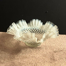 Vintage Fenton White Opalescent Hobnail Ruffled Bowl/Candy Dish Milk Glass