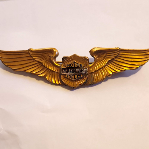 Vintage Harley-Davidson Gold Wings Pin 3-Inch Bar & Shield Biker Badge Rare