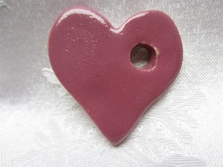 Vintage 1980's BYBEE POTTERY Kentucky Artisan Pink Glazed Clay HEART Ornament