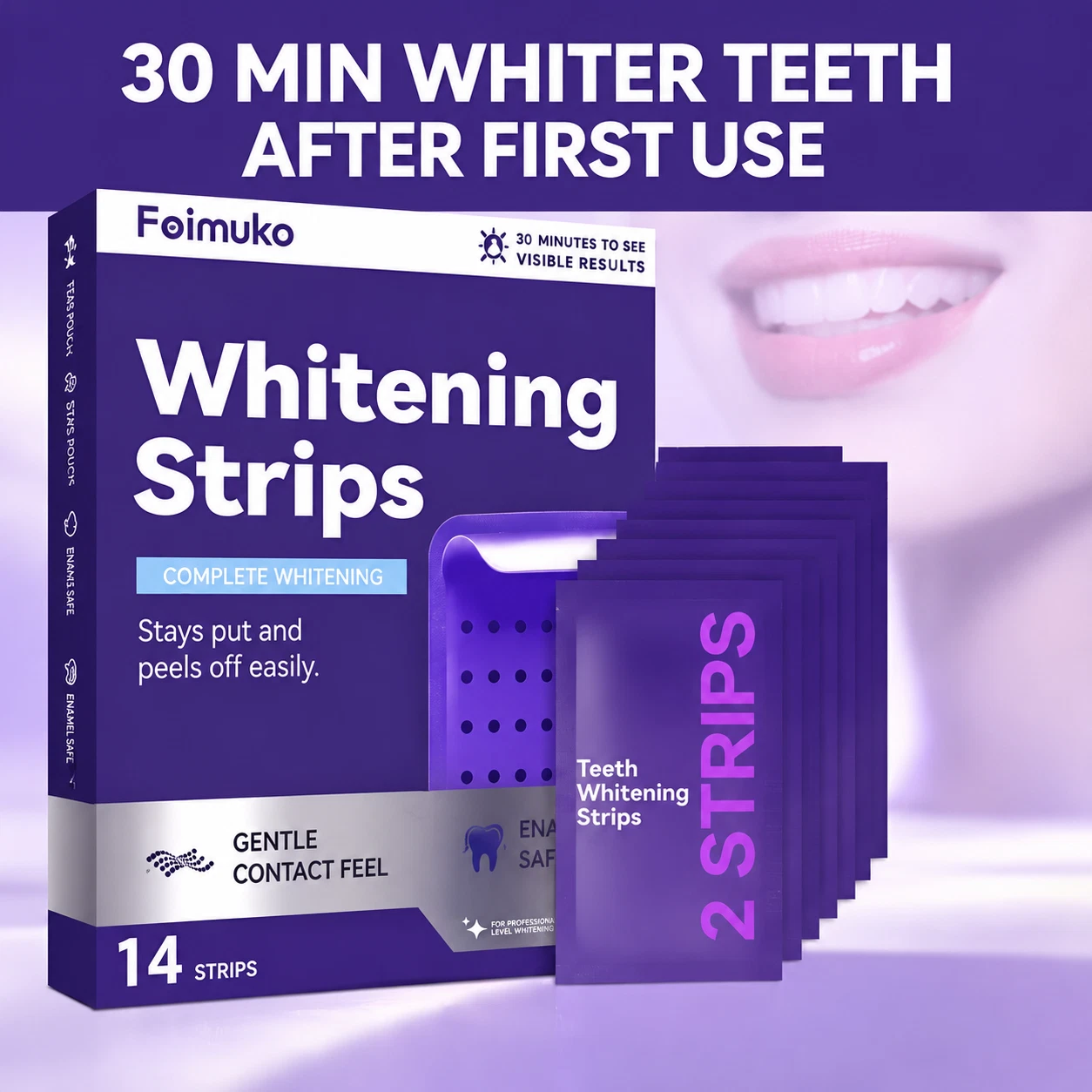 DR.DENT Purple Teeth Whitening Strips 14 Count Bright Smile Dental Whitening Kit