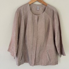 Chico's 100 Linen Jacket Plus Size 16 18 Taupe Shimmer Travel Minimalist