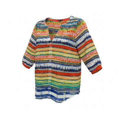 Chaus Blouse Womens XL Multicolor Striped Tunic V Neck 3/4 Sleeve Lightweight