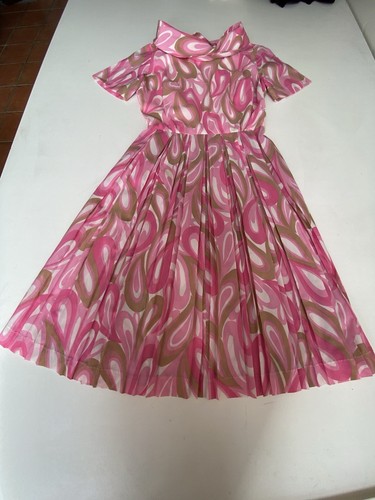 Vintage Handmade 60s 8 pink and gold dress Pucci Esque Nylon psychedelic - Picture 5 of 12