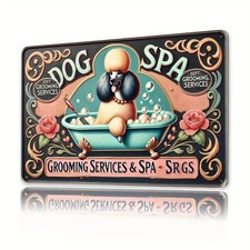 Vintage Poodle Paw Metal Sign - 8x12 , Rustic Dog Spa  Groomi Tin Metal Signs