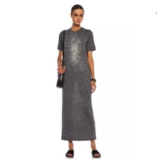 IRO Jeans Lina Maxi Long Jeresy Dress Gray Splatter Burnout Short Sleeves Small