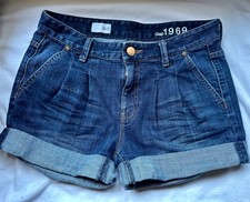 GAP 1969 Jean Shorts Pleated Cuffed 2011 Size 26/2 Dark Wash Cotton Stretch