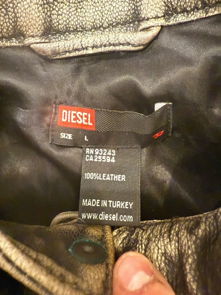 Diesel Hombres L Chaqueta de Cuero Jinete Individual Lujo Clásico Elegante Moda Italiana Foto 2 de 3