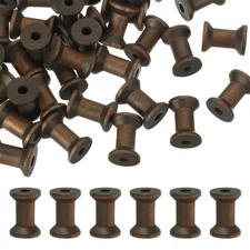 100Pcs Wooden Empty Spools Unfinished Wood Thread Bobbins 1.2"x0.8" Dark Brown