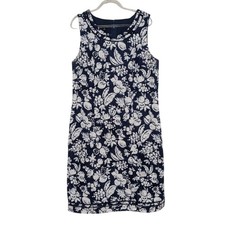 Talbots Fruit Dress Womens Size 10 Blue Bananas Citrus Cotton Stretch Sleeveless