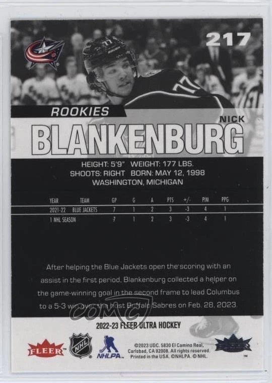 2022 Upper Deck Fleer Ultra Rookies Rainbow Foil Nick Blankenburg #217 Rookie RC - Image 2 of 2