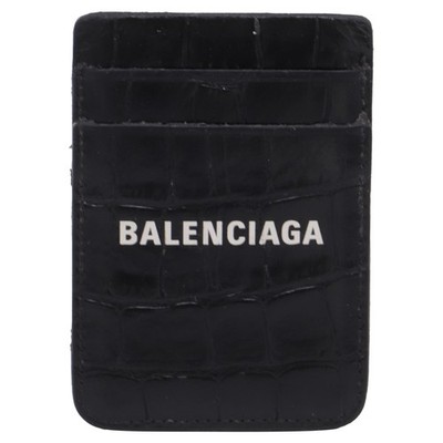 Balenciaga Croc-Embossed Cash Magnet Card Holder In Leather Men Black One Size