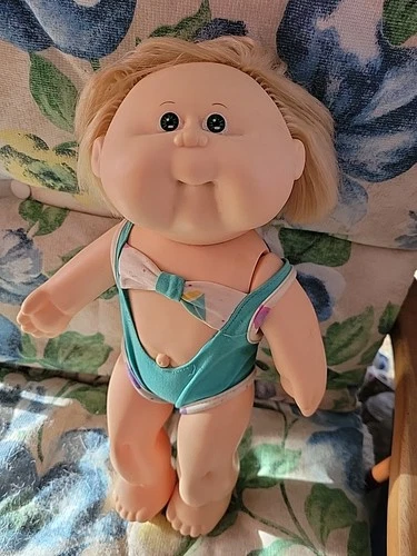 Cabbage Patch Kids All Vinyl Doll 1987 Splashin’ Kids Blonde Green Eyes W Suit