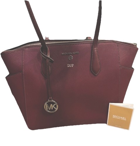Michael Kors Marilyn Medium Tote Leather Bag Merlot NWT Top Zip Monogram “DJP”