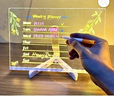 Glowing Acrylic LED Dry Erase Board with Stand 7 Color Markers USB Powered New