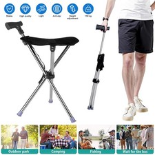 Folding Walking Stick Seat Adjustable Portable Aluminium Cane Chair Stool 150kg