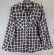 Croft Barrow Size XL Multicolor Plaid Collared Button Up Womens Long Sleeve Top