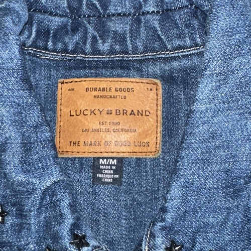 Lucky Brand Damen-Jeansjacke mit durchgehendem Reißverschluss Größe Medium bestickt Sterne Denim gebraucht, in einwandfreiem Zustand - Bild 2 von 5