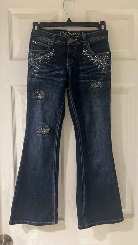 Justice Girls Simply Low Embellished glitter sparkle Bootcut Jeans 8R rhinestone