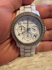 Michael Kors MK-5188 Cronografo Quarzo Ceramica Bianca Data Set Gemme Lunetta