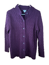 L.L. Bean Women's M Maroon 100 Cotton Cable Knit Button Up Cardigan Sweater