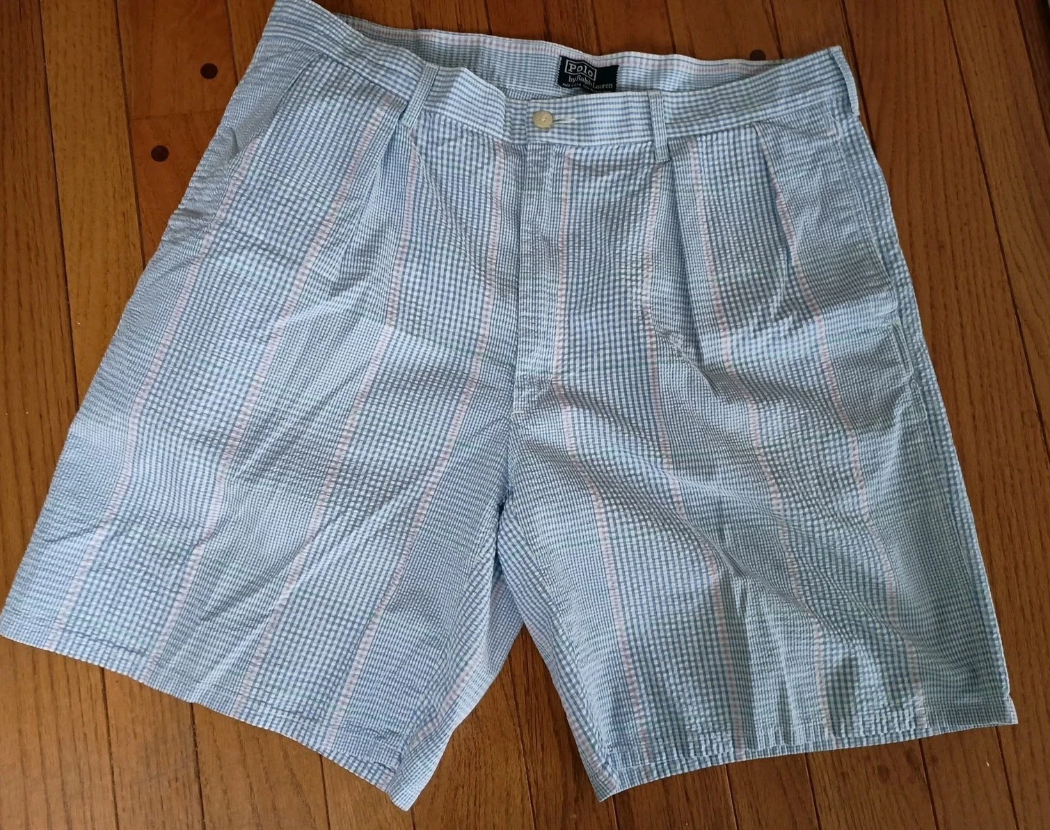 VINTAGE Polo Ralph Lauren Mens Seersucker Shorts SIZE 38 MADE IN USA