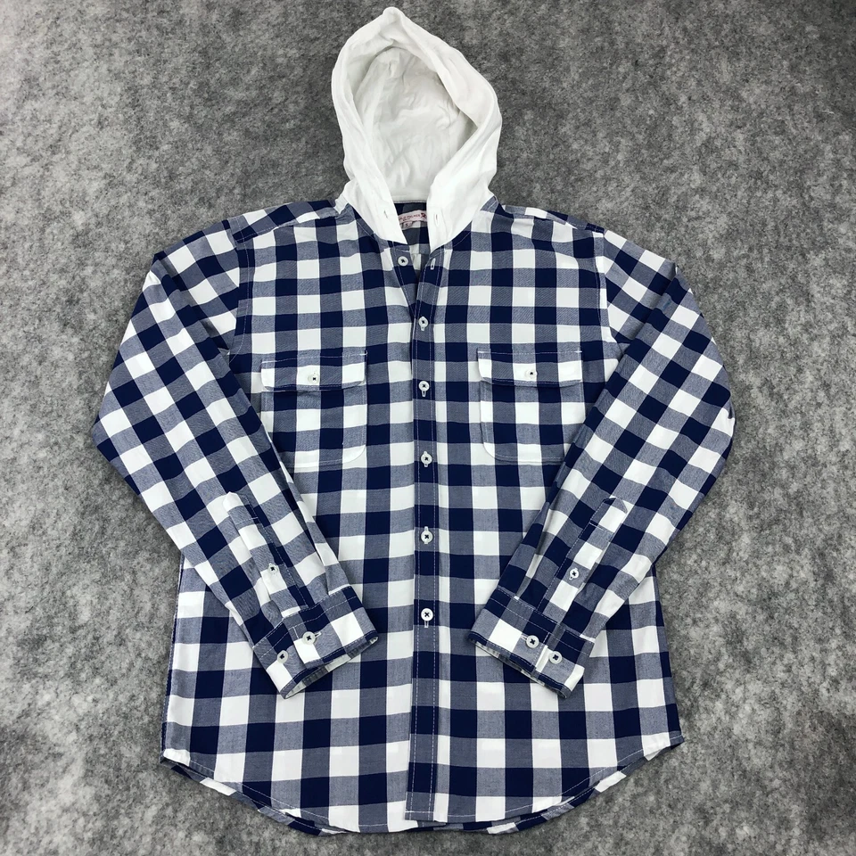 Arnold Palmer Para Hombres Camisa Abotonada Pequeña Azul A Cuadros Calce Ajustado Con Capucha Manga Larga Foto 2 de 4