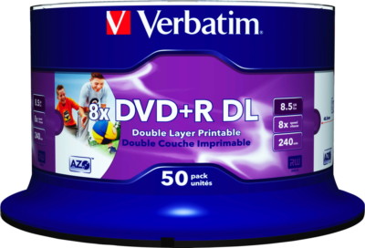 50 Verbatim Rohlinge DVD+R Double Layer full printable 8,5GB 8x Spindel