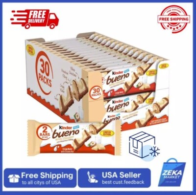 Italian Kinder Bueno WHITE Chocolate Bars - Pack OF 30 - 2 Bars/pack, Limited