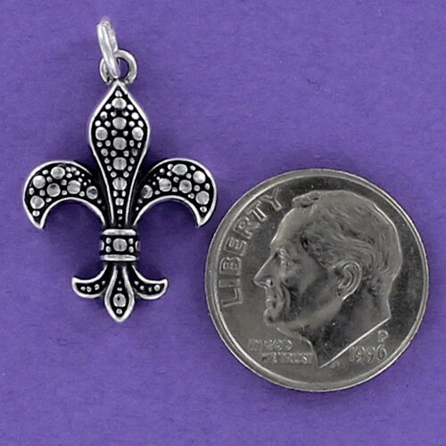 Fleur De Lis Charm Sterling Silver for Bracelet 925 Textured Saints New Orleans - Bild 2 von 3