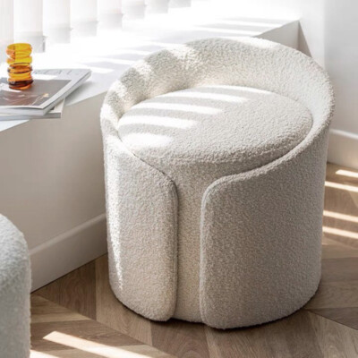 Boucle Stool Dressing Table Chair With Storage Vanity Ottoman