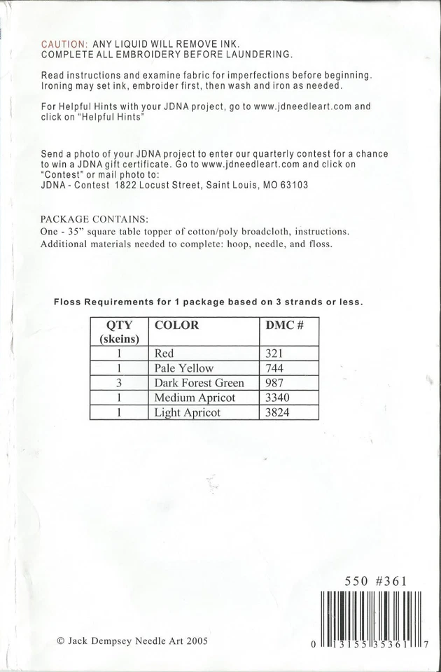 Jack Dempsey Stamped White Perle Edge Table Topper 35X35 Strawberries NEW - Image 4 of 4