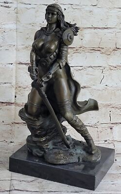 100% Real Bronze Sculpture Statue Amazon Warrior Nude Female Gift Collectible