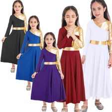 Girl Metallic Liturgical Praise Lyrical Dance Dress Long Sleeve Wropship Costume