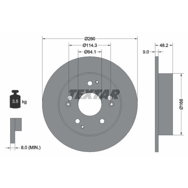 Textar 2X Bremsscheibe Hinten Ø260 Mm Voll Beschichtet FüR Honda Accord Vi-image