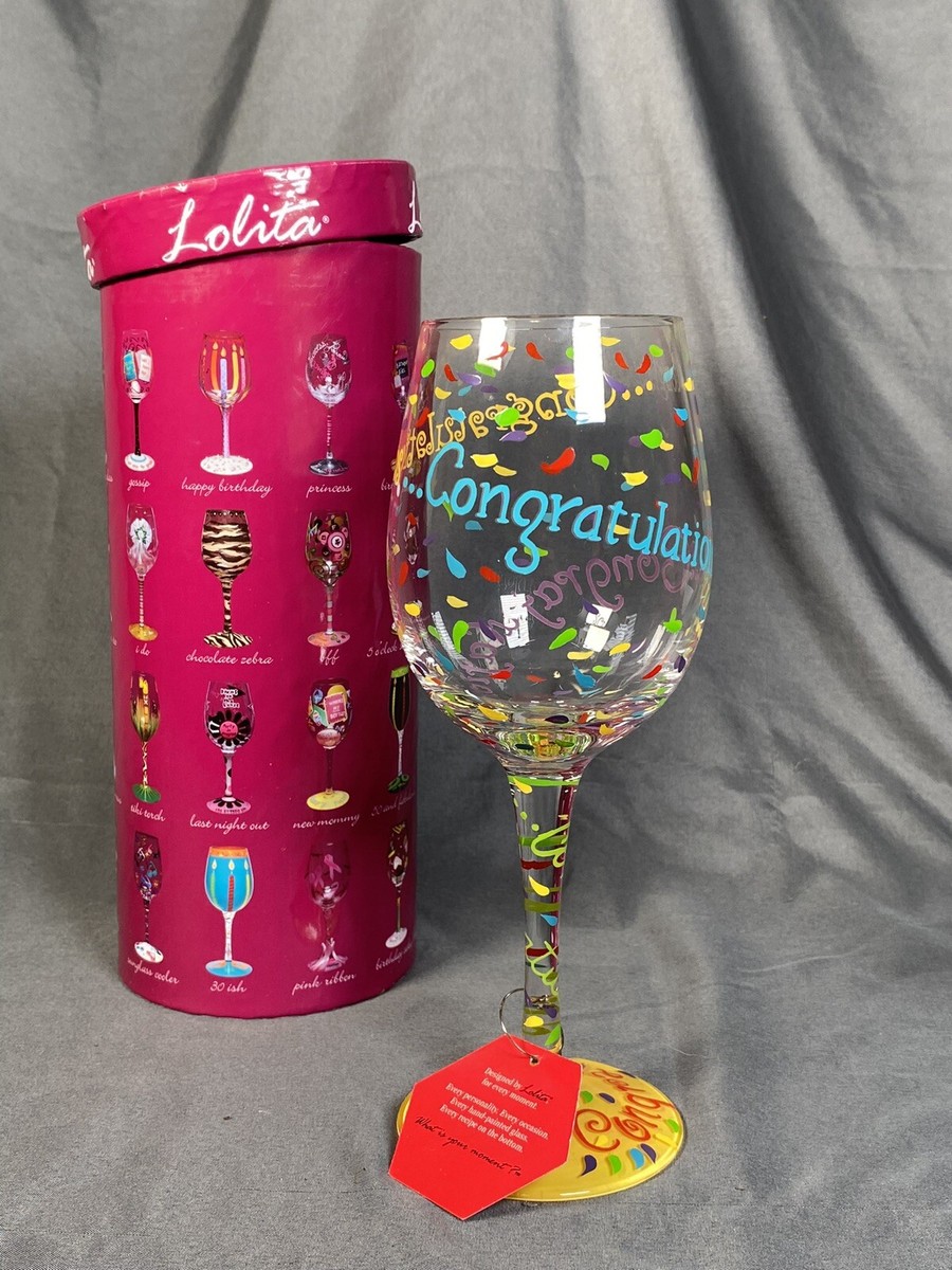 Wine Glass in Box- Lolita Congratulations Love My Wine Hand Painted 15 oz.  | eBay