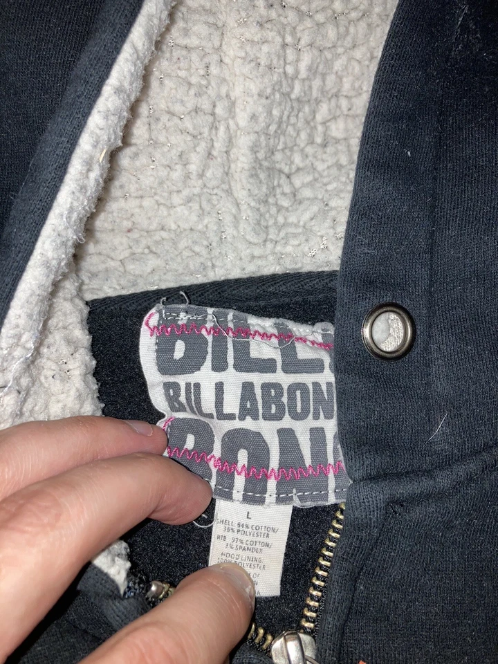 Billabong Hoodie Full Zip Sweatshirt Size Large Women's Black Pullover VTG Y2K - Image 3 of 4