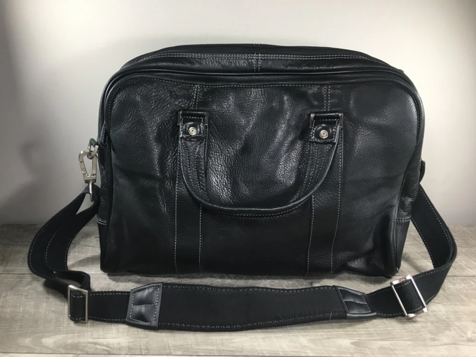 Franklin Covey Cuero Negro Bolso Mensajero Hombro Laptop Escuela Bolso Cartera Foto 2 de 4