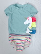 Carter  s Baby Girl 12m Unicorn Blue 2pc Swim Set Rash Guard Bikini Top Bottom
