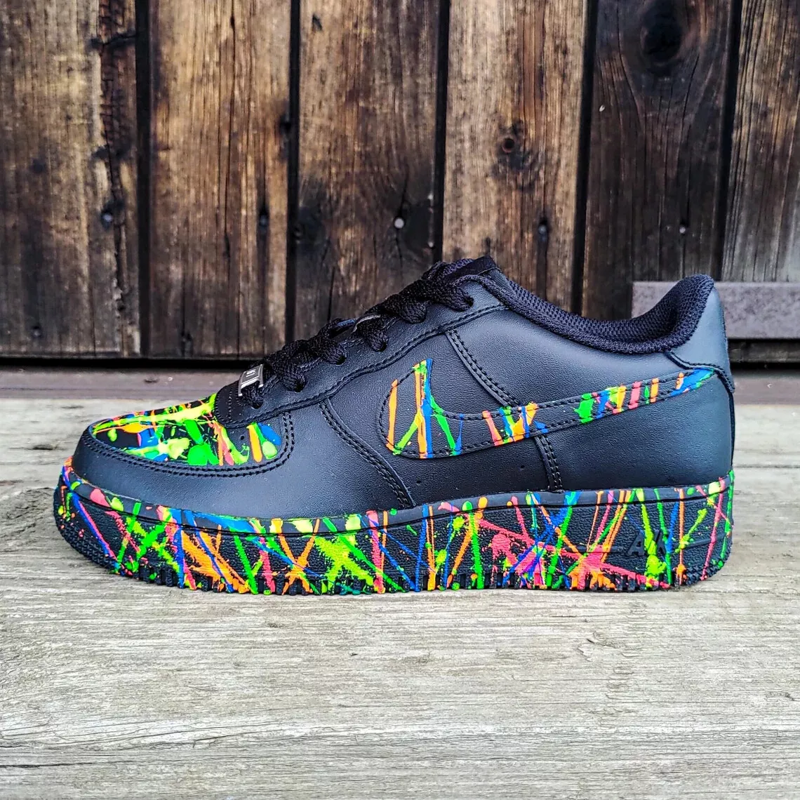 Nike Air Force 1 Custom Fiery Neon Splatter Graffiti Shoes