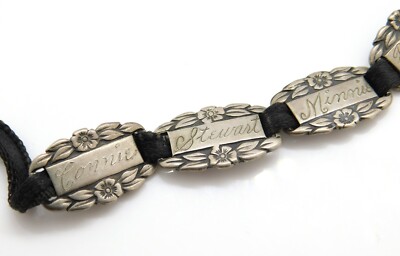 Antique WWII Sweetheart Forget Me Not 925 Sterling Silver Bracelet