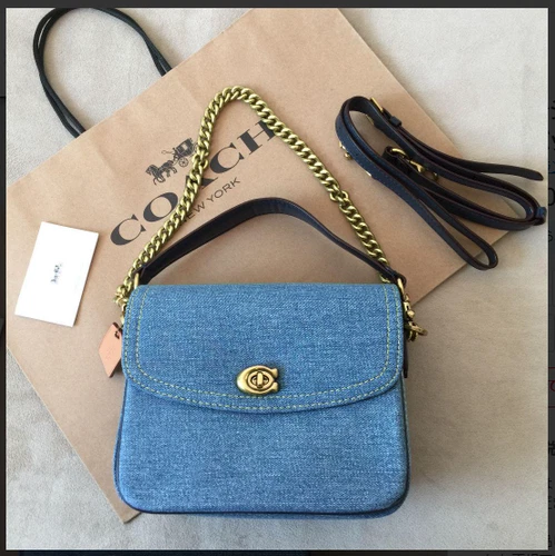 Coach CR662 Cathy 19 Shoulder Bag Crossbody Canvas Denim Blue Outlet New - Picture 1 of 16