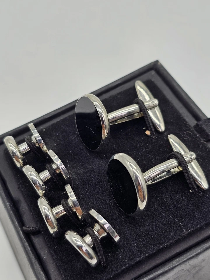 Gemelos de esmoquin y camisa Cardi Enzone de acero inoxidable esmalte negro Foto 3 de 4